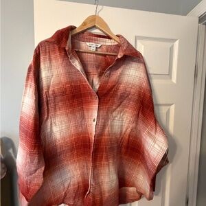 Old Navy Rust and Cream Plaid Boyfriend Shirt